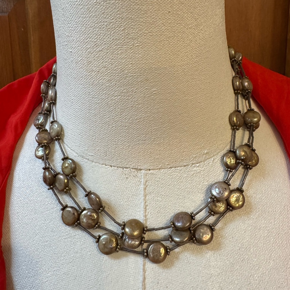 Paige Wallace for Marushka Multi-Strand Brown Pearl Necklace